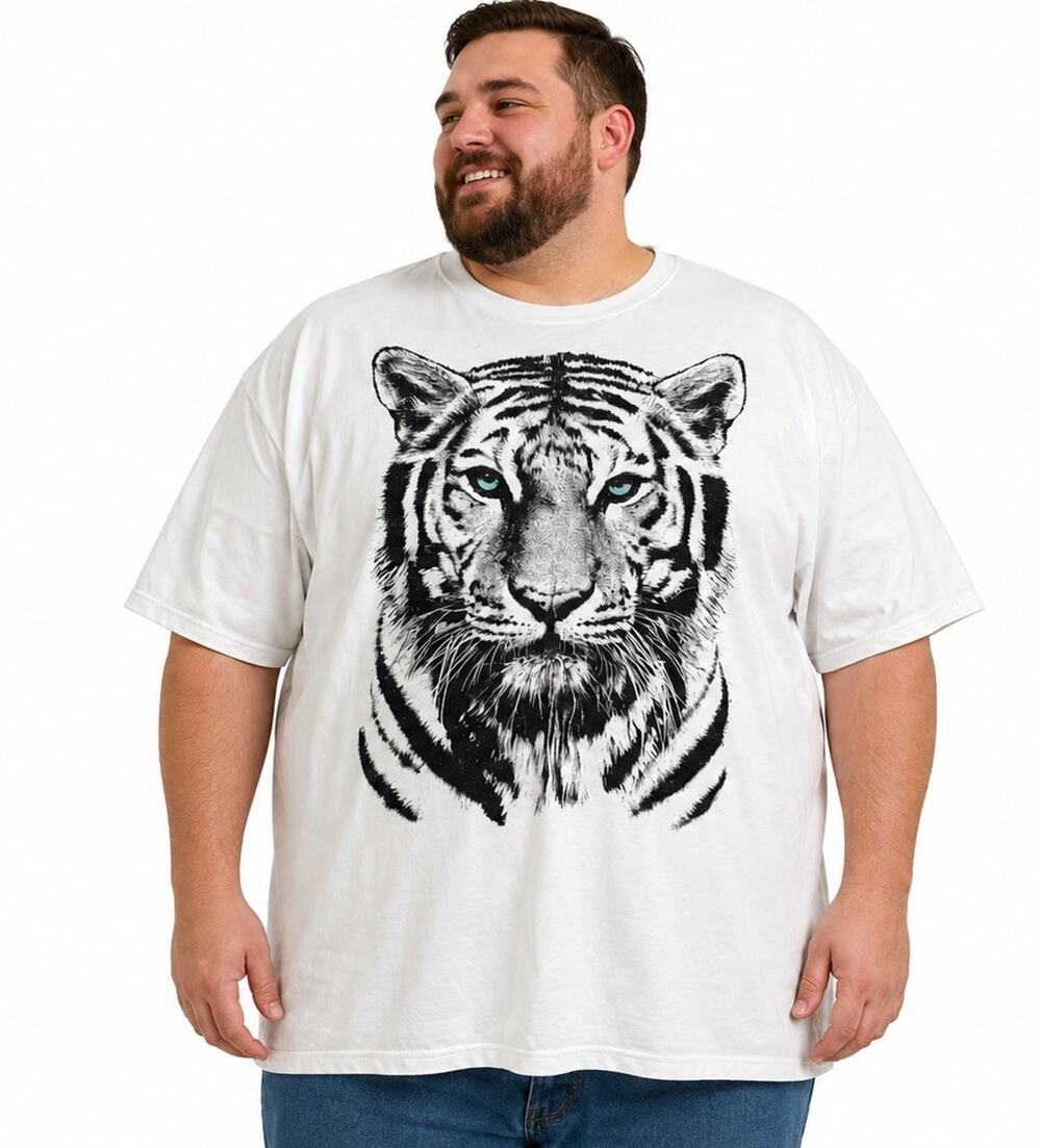 DOM Tiger Graphic T-Shirt Mens 3XL White Good Blue Eyes Animal Print Tee
